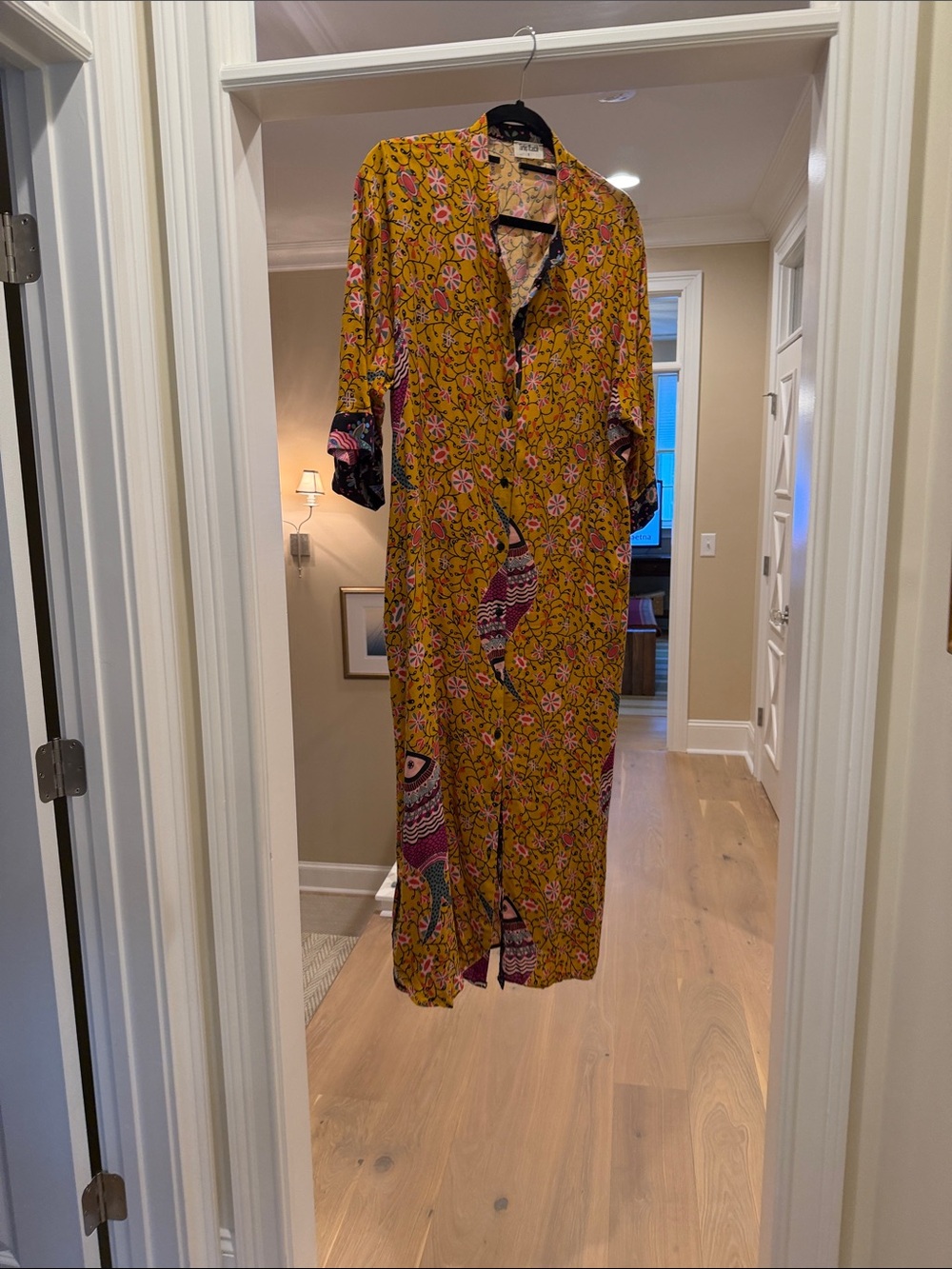 Bohemian Mustard Floral Button-Front Maxi Dress(bw)